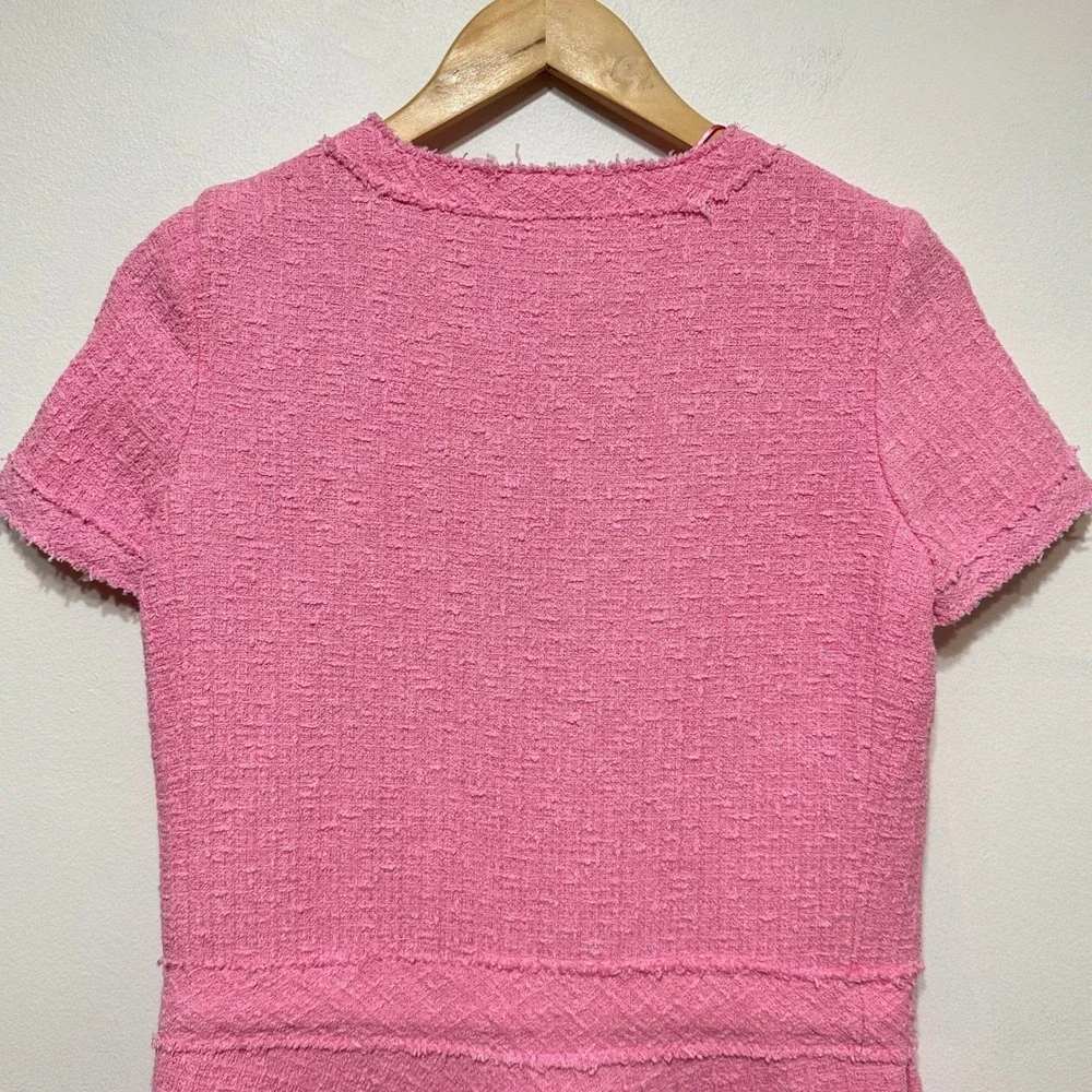 Zara Tweed Mini Dress Womens Small Pink Short Sleeve Blogger Fave Preppy *Flaw - Picture 11 of 15